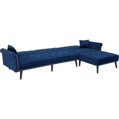 Sectional Sofa Right Hand Facing Velvet Button Tufted, L Shape Chaise with Nail Head Detail, Sofa