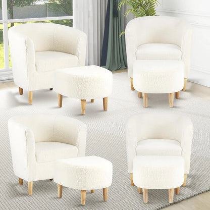 Accent Chair, Sherpa Chair White Fluffy Chair Teddy Barrel Chair with Ottoman Comfy ArmChair Footrest Set