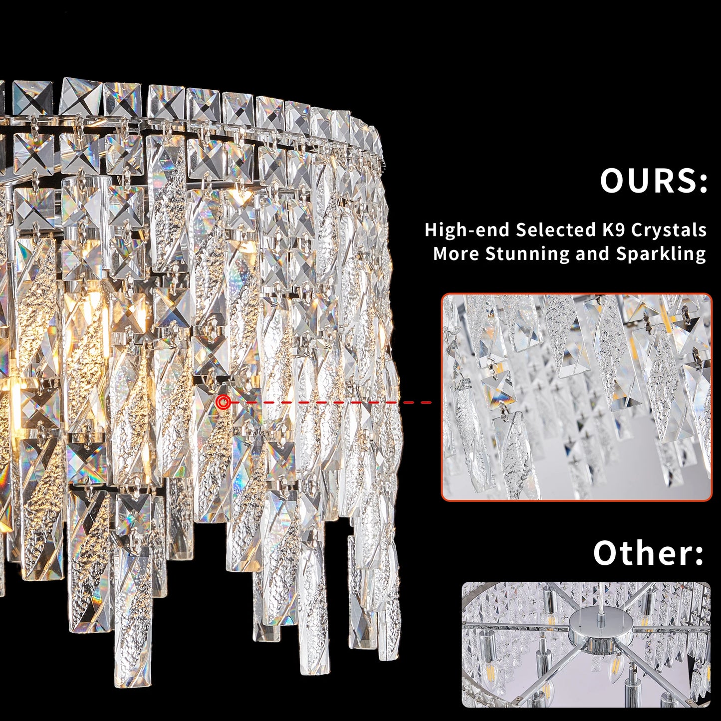 Chrome Elegant Crystal Chandelier Modern Ceiling Light Fixture with Reflective Hanging Crystals for Living Room and Foyers