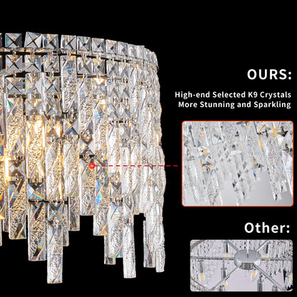 Chrome Elegant Crystal Chandelier Modern Ceiling Light Fixture with Reflective Hanging Crystals for Living Room and Foyers