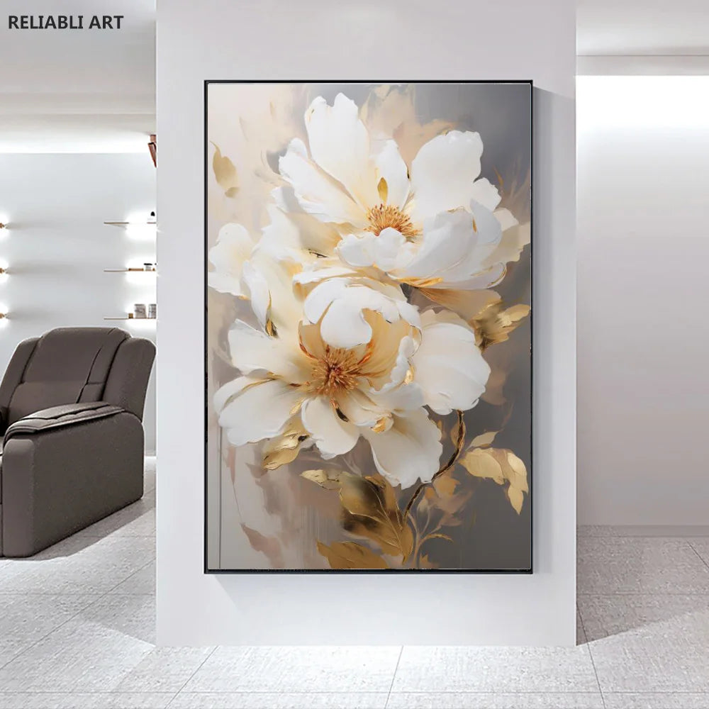 Blooming White Flowers On Canvas, Poster,Print Painting Abstract  Wall Art Picture For Nordic Living Room Decor Cuadros Unframed
