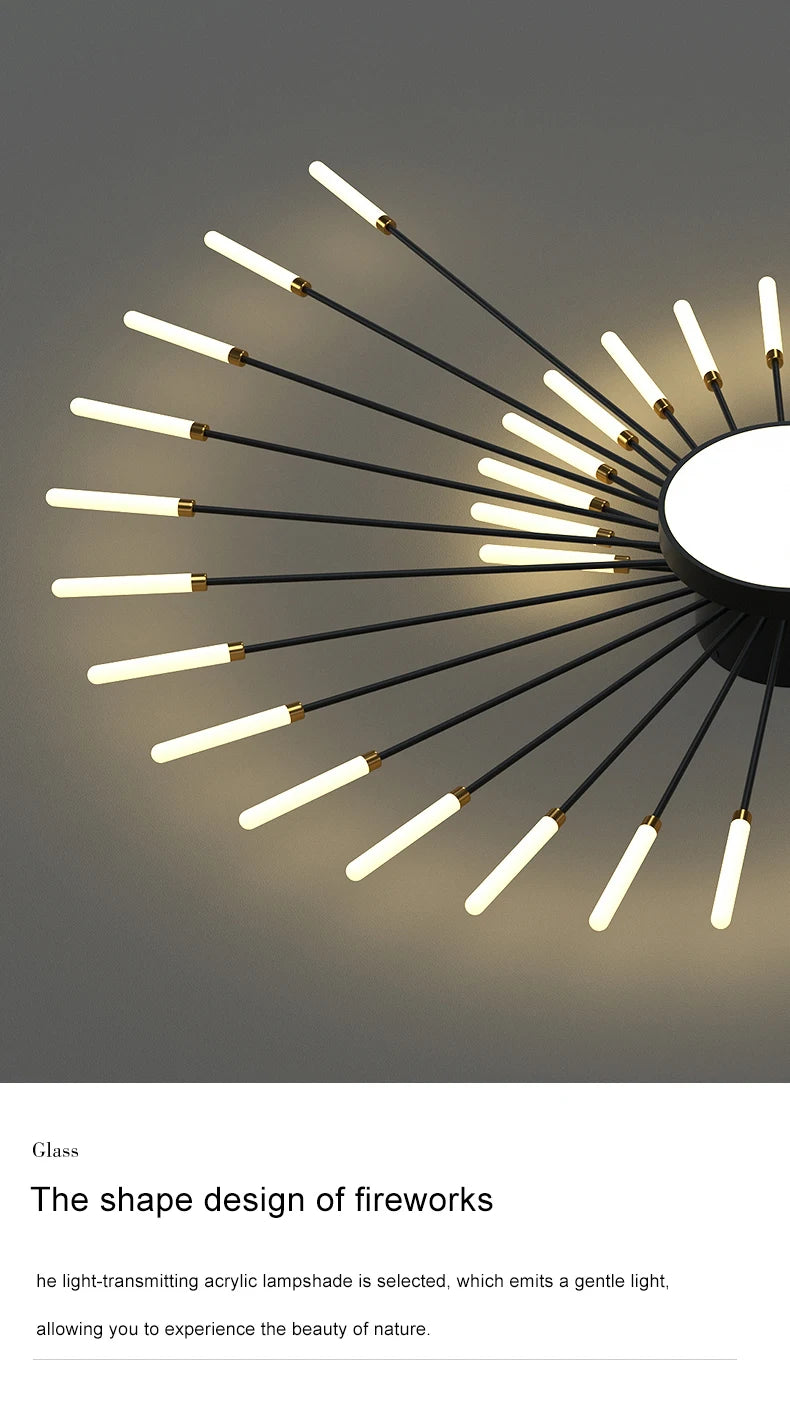 Led Firework Chandelier Dimmable For Living Room Bedroom Milk Yellow Ceiling Chandelier Dining Room LED Ceiling Lamp With Remote