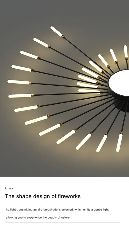 Led Firework Chandelier Dimmable For Living Room Bedroom Milk Yellow Ceiling Chandelier Dining Room LED Ceiling Lamp With Remote