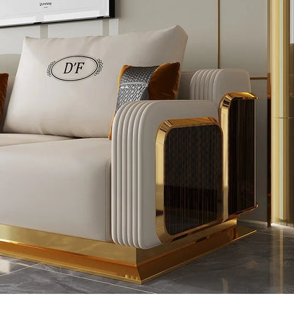 Modern Luxury Leather with Wooden Sofa Set, Fashion 2/3/4 Seater Sofa, Leather Couch for Living Room Accept Customzied Color