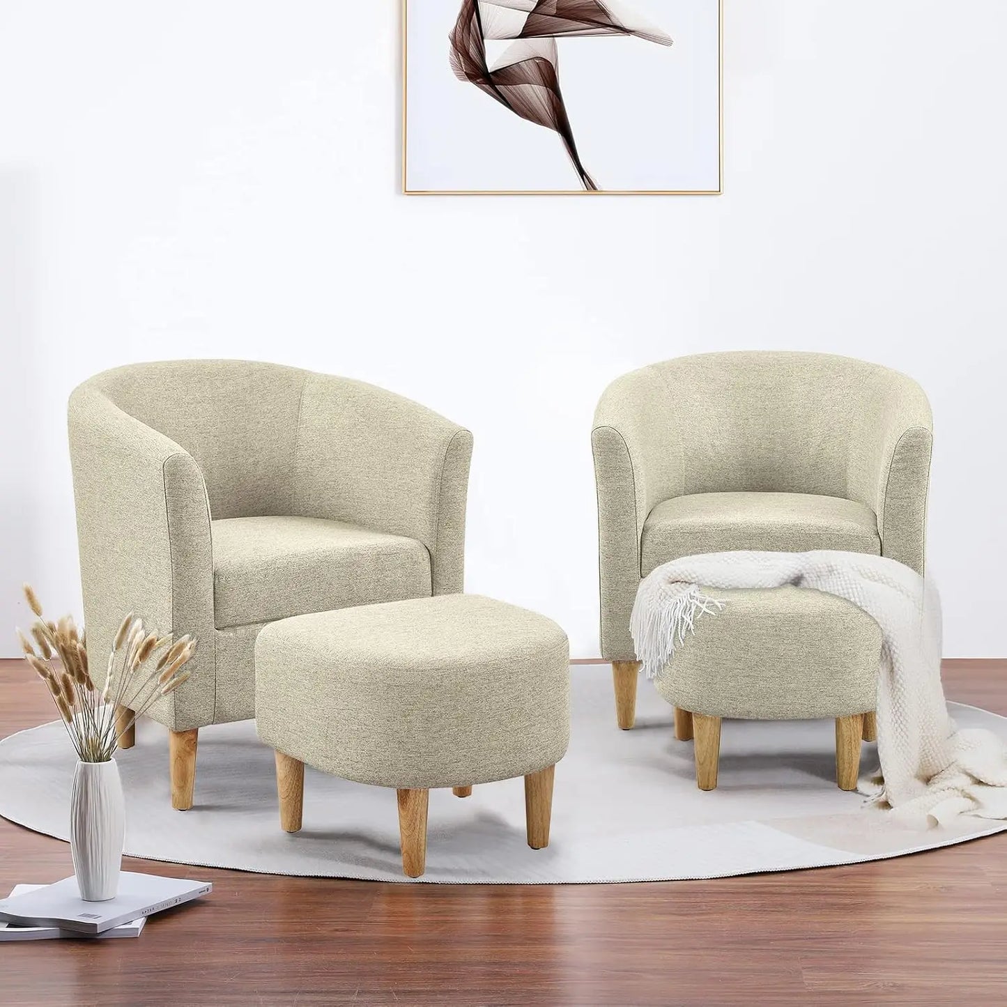 Accent Chair, Sherpa Chair White Fluffy Chair Teddy Barrel Chair with Ottoman Comfy ArmChair Footrest Set