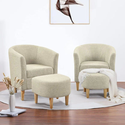 Accent Chair, Sherpa Chair White Fluffy Chair Teddy Barrel Chair with Ottoman Comfy ArmChair Footrest Set