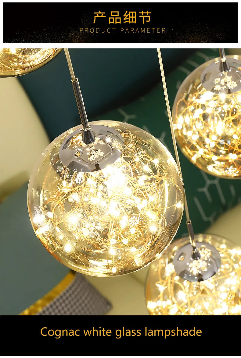 Modern Led Chandelier Glass Ball Dimmable for Staircase Living Room Pendant Lamps Home Decor Lighting Suspension Design Lusters