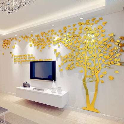 3D Mirror Tree Wall Sticker, Living Room Decals, DIY Acrylic Art, TV Background Wall Poster, Home Decoration, Bedroom Wallpaper