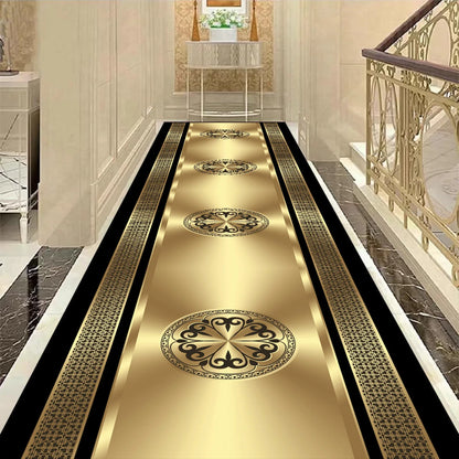Golden Luxury Long Corridor Carpet Large Area Passageway Non-slip Rugs Washable Porch Entry Doormat Living Room Decoration Mats
