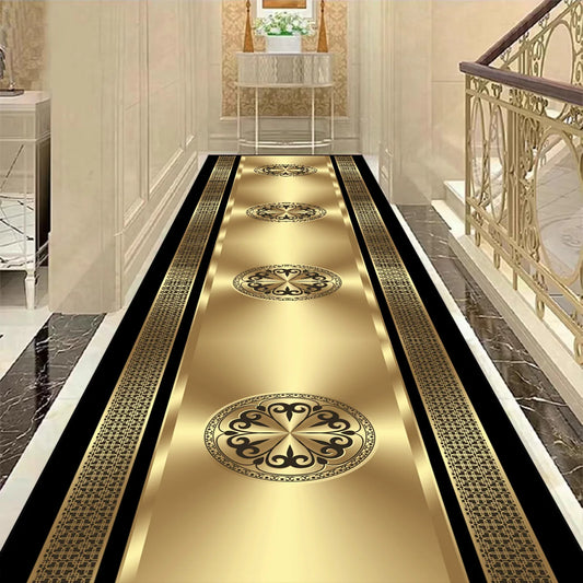 Golden Luxury Long Corridor Carpet Large Area Passageway Non-slip Rugs Washable Porch Entry Doormat Living Room Decoration Mats