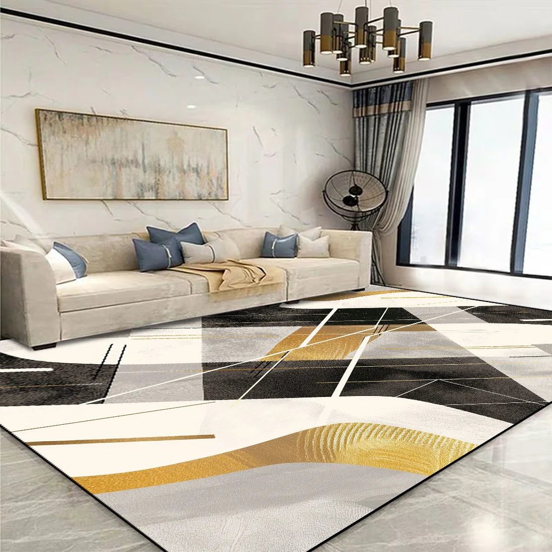 Modern Golden Geometric Carpet for Living Room Large Area Decoration Home Rugs for Bedroom Soft Non-slip 200x300 Lounge Sofa Mat
