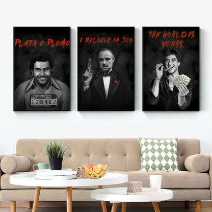 Gangster Bosses Legends Art Posters Scarface Escobar Godfather Wall Decor Motivational Canvas Prints Mafia Portrait Painting
