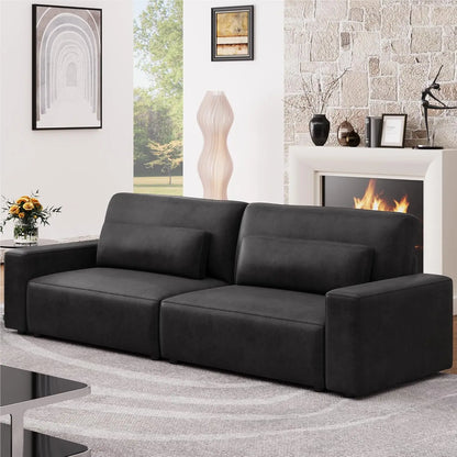 Hifit 105"" Large Sofa Couches For Living Room, Fluffy Faux Leather Couch With 35"" Extra Deep Love Seat & Comfy Cushion, 2