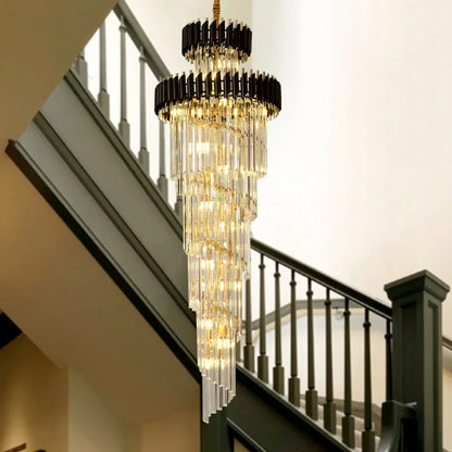 Post modern chandeliers, gold light luxury staircase lights, villa lights, black crystal lights, corner staircase 3-meter long l