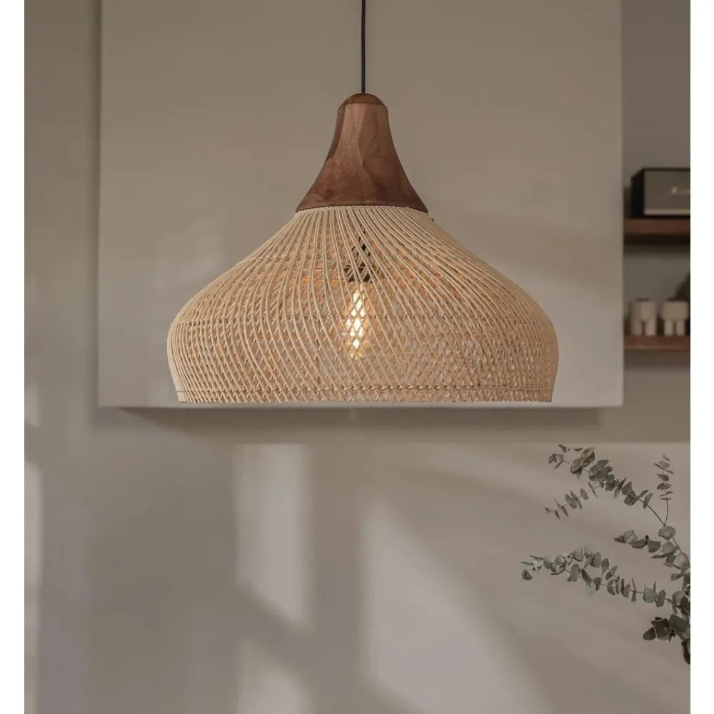 Retro Handmade Rattan Pendant Lamps Wabi Sabi Ceiling Chandeliers for Kitchen Island Dining Table Living Room Led Hanging Lamps