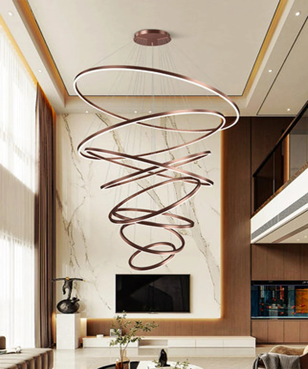 Modern LED pendant lights suitable for bedrooms, living rooms, and dining rooms. Circular ceiling chandelier, home lighting.