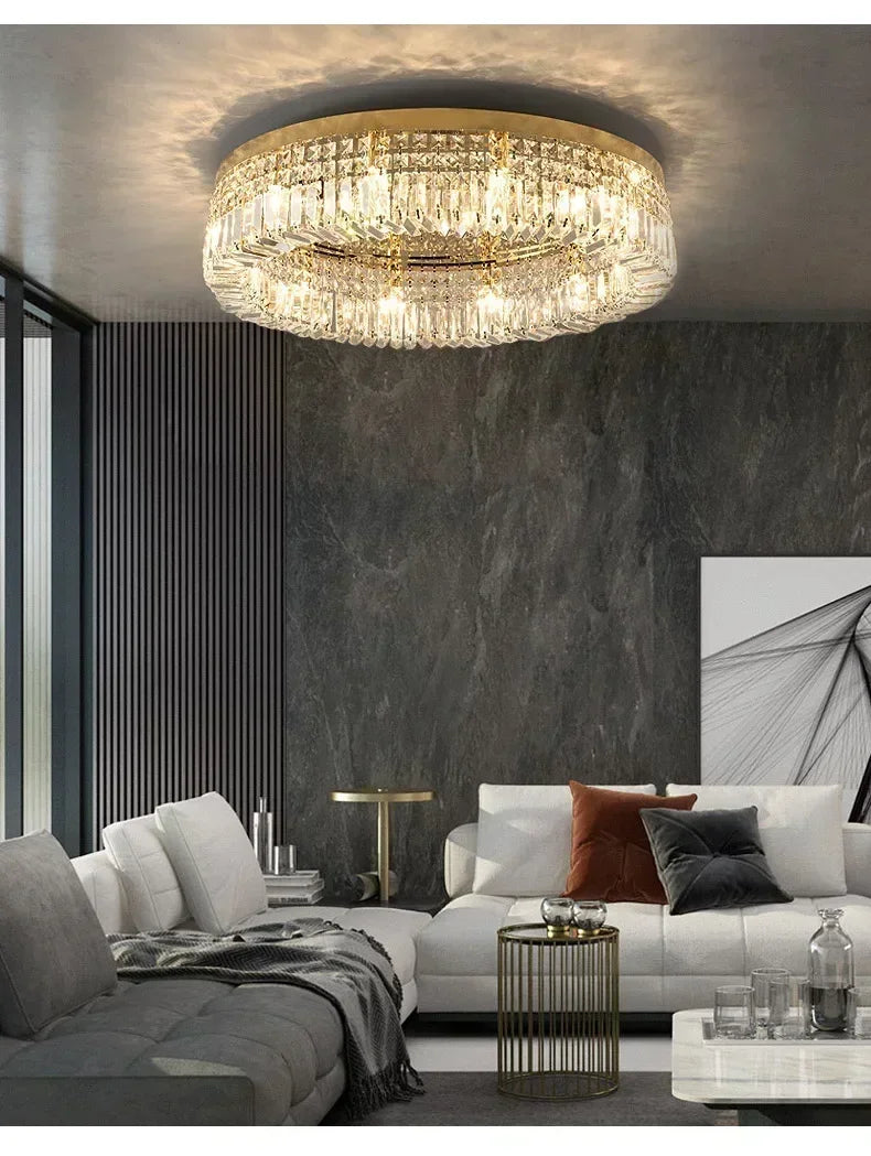 Luxury Modern Minimalist Crystal Glass Round Ceiling Chandelier for  Living Room Bedroom Study Led Indoor Lighting Decor