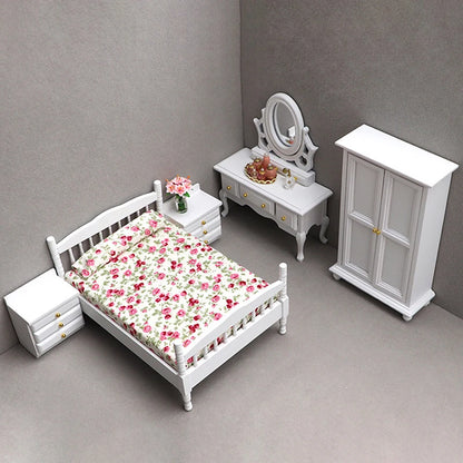 Beds & Furniture Bedroom Set Furniture Wooden Wardrobe for Bedroom Miniature Wardrobe Dolls Dollhouse Bedroom Bed Dresser