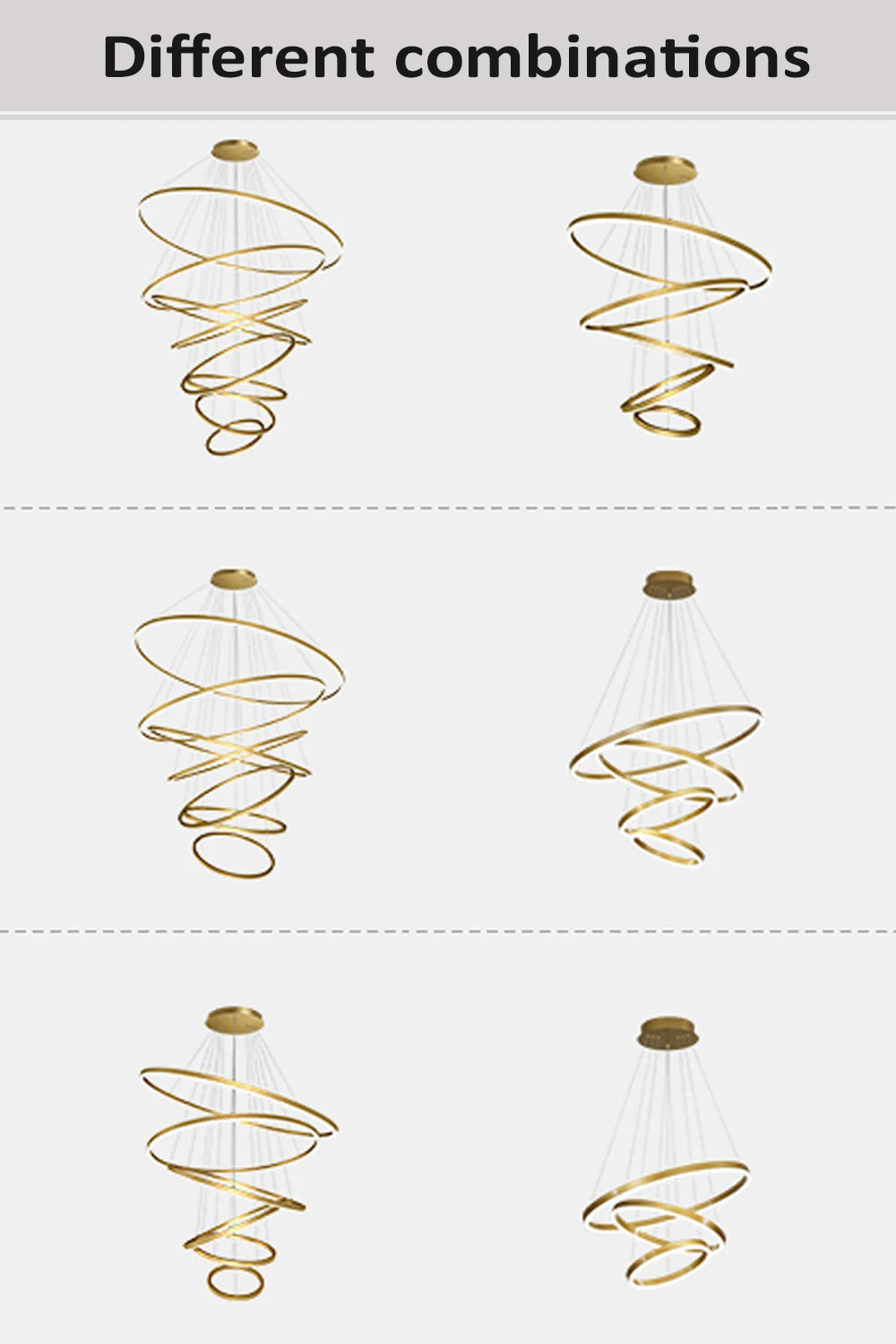 Modern LED pendant lights suitable for bedrooms, living rooms, and dining rooms. Circular ceiling chandelier, home lighting.
