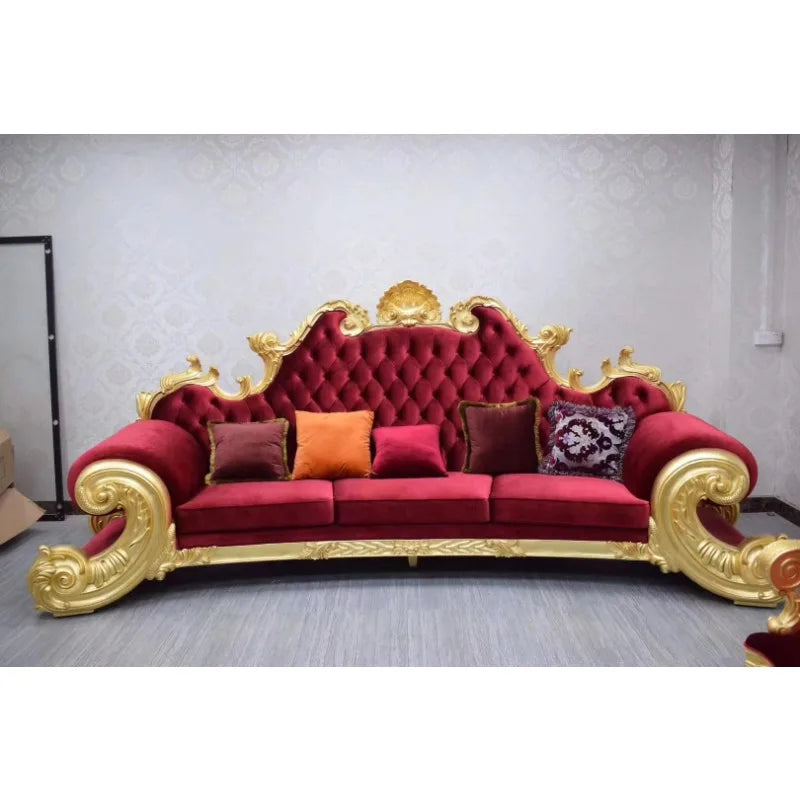 Luxury Living Room Furniture Gold White Fabric Living Room Villa Colorful 3 Seats Dubai Luxury Sofa Set