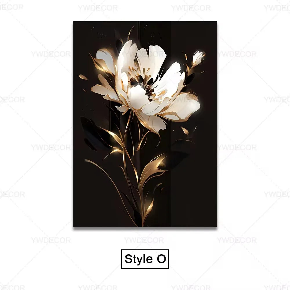 Luxury Black Gold Plant Leaves Canvas Poster Print Modern Home Abstract Wall Art Painting Living Room Luxury Decoration Gift