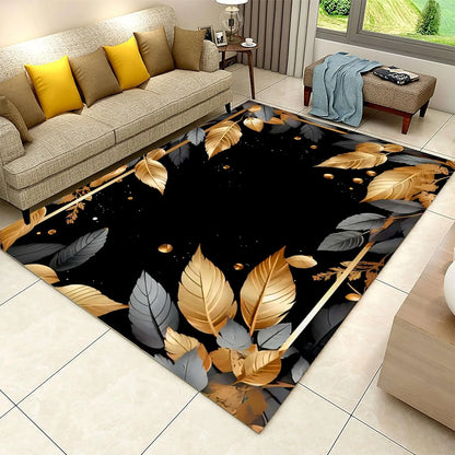 Black Gold Marble Area Rug Modern Abstract Geometric Rug Non-Slip Soft Floor Carpet Decor for Home Living Room Bedroom Office