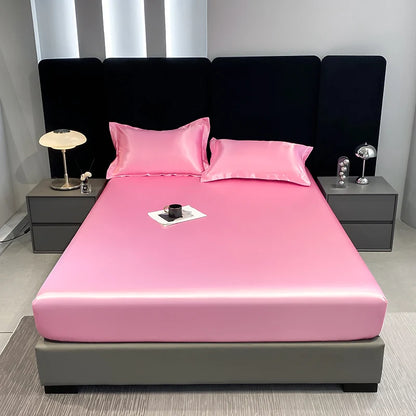 Rayon Satin Waterproof Fitted Sheet Silky Solid Color Bed Sheet Elastic Band Sheets Smooth Bedsheet Mattress Cover