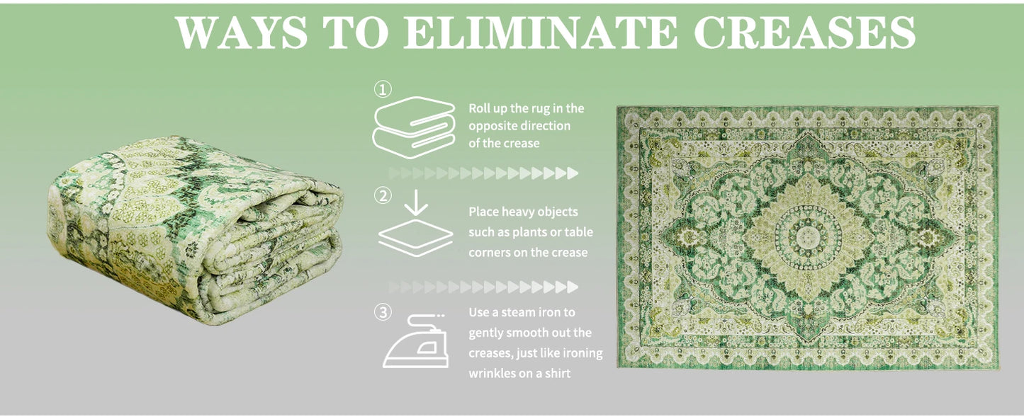 Area Rugs for Living Room, Machine Washable Vintage Rug, Non-Slip Low Pile Throw Rugs with Rubber Backing Washable Carpet