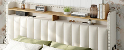 Queen Bed Frame with Headboard and Storage, Upholstered Queen Bed Frame with Storage, Queen Size Bed Frame with 2 Drawers