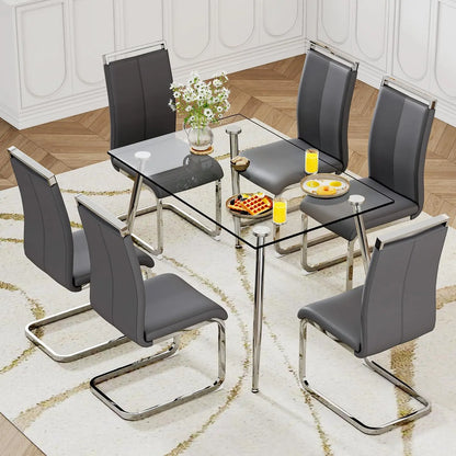 Glass Dining Table Set for 4,5 Piece Dining Table and Chairs Set，Modern Kitchen Dining Room Table with 4 Black PU Leather