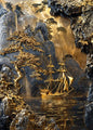 Golden Horizon Coastline Radiant Scenery Poster Moonlight Forest Bonsai Tree Waterfall Canvas Painting Wall Art Room Home Decor
