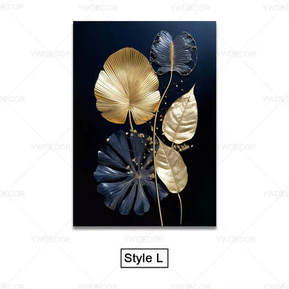 Luxury Black Gold Plant Leaves Canvas Poster Print Modern Home Abstract Wall Art Painting Living Room Luxury Decoration Gift