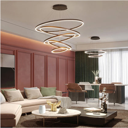 Modern LED pendant lights suitable for bedrooms, living rooms, and dining rooms. Circular ceiling chandelier, home lighting.