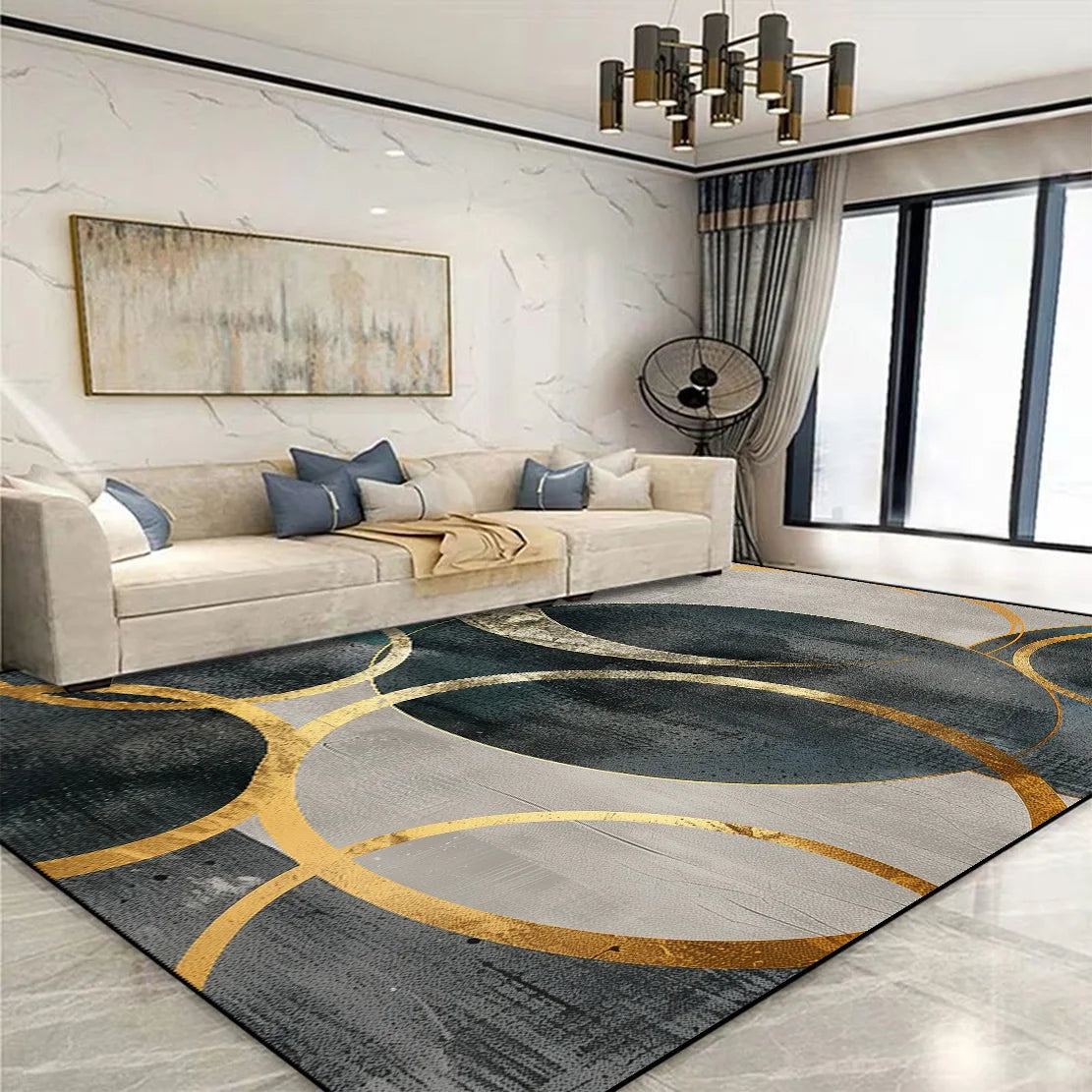 Modern Golden Geometric Carpet for Living Room Large Area Decoration Home Rugs for Bedroom Soft Non-slip 200x300 Lounge Sofa Mat