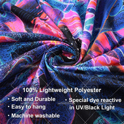 Blacklight Mushroom Tapestry UV Reactive Hippie Skull Tapestries Wall Hanging Eyes Forest Tapestry Glow In The Dark Posters
