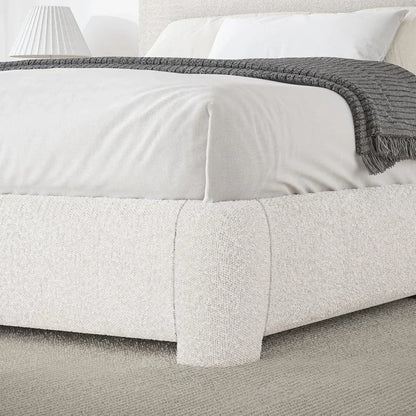 King and Headboard,Boucle Upholstered Platform Bed Frame,Modern Style,Soft Rounded Corners,No Box Spring Required,Easy