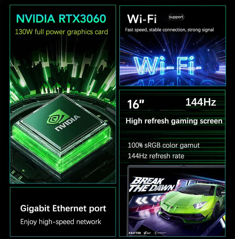 YSJMNPC 16 Inch 12th Gen Gaming Laptop Intel Core i9 12900H NVIDIA RTX 3060 6G 2.5K IPS Screen 2*DDR4 2*M.2 2TB SSD RGB Keyboard