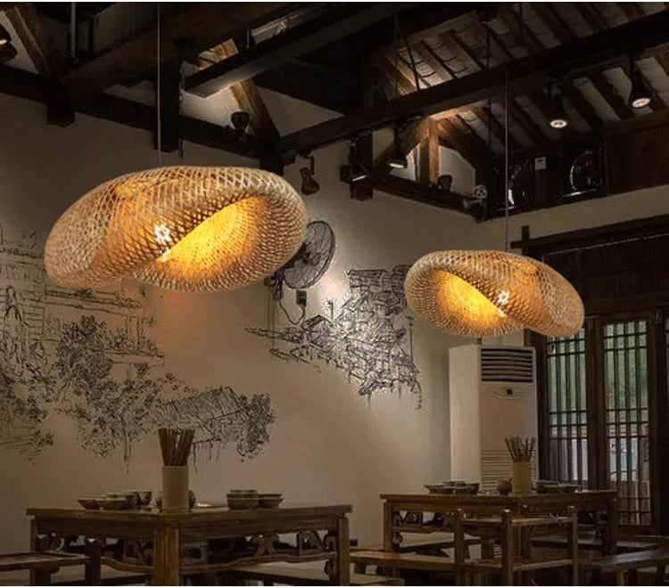 Bamboo Lantern Bamboo Woven Chandelier Chinese Restaurant Tea Room Chandelier Japanese Restaurant Straw Hat Rattan Woven Chandel