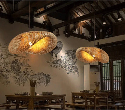 Bamboo Lantern Bamboo Woven Chandelier Chinese Restaurant Tea Room Chandelier Japanese Restaurant Straw Hat Rattan Woven Chandel