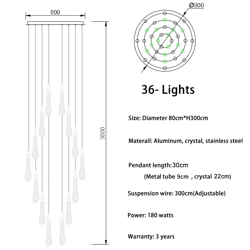 Modern crystal light chandelier for staircase large gold drop design led cristal lamp long villa lobby hanging lighting fixture