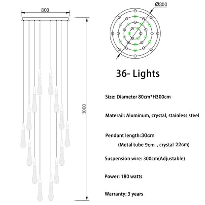 Modern crystal light chandelier for staircase large gold drop design led cristal lamp long villa lobby hanging lighting fixture