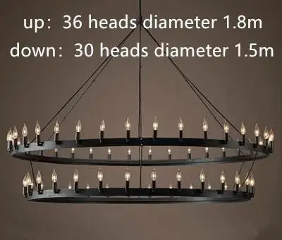 Modern American Retro Iron Pendant Lamp Vintage Industrial Led Droplight Round Cafe Restaurant Bar Knight Candle Chandelier