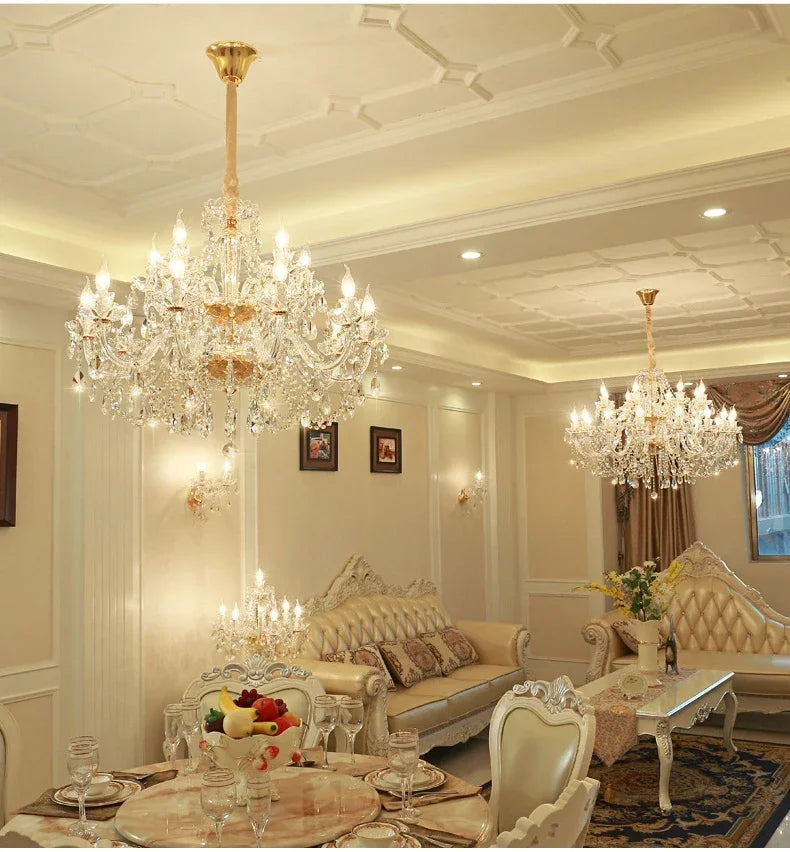 Luxury Home Crystal Chandeliers Villa Lighting for Living Room Decorate Ceiling Pendant Lamps Indoor Hanging Led Lights Fixture