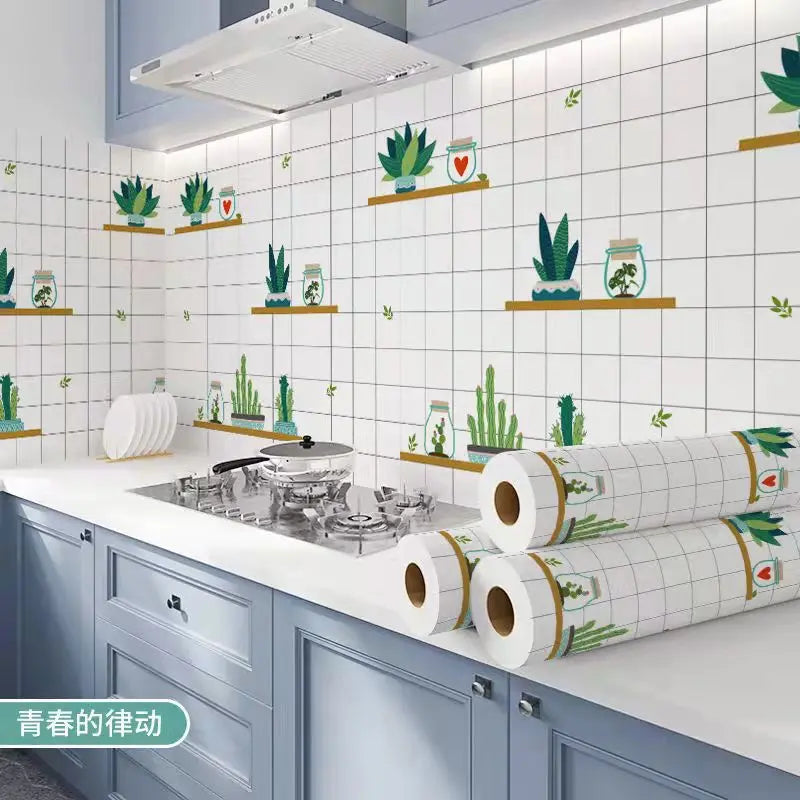 Kitchen Stove Oil-proof Sticker Waterproof High Temperature Resistant Wallpapers Kitchen Decoration Self Adhesive Contact Paper