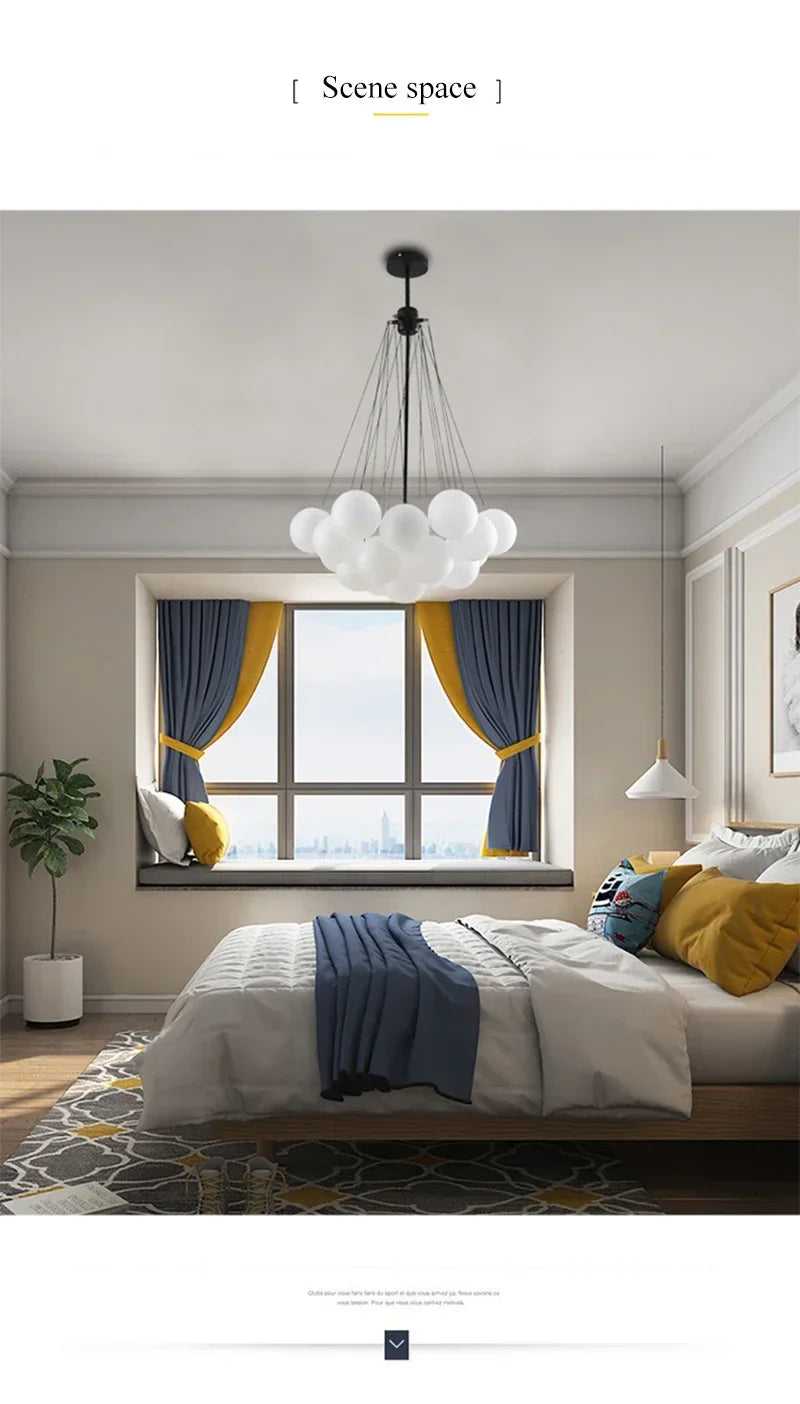 Nordic Bubble Glass Chandelier for Living Dining Table Room Decoration Frosted Glass Gold Black LED Ceiling Pendant Light