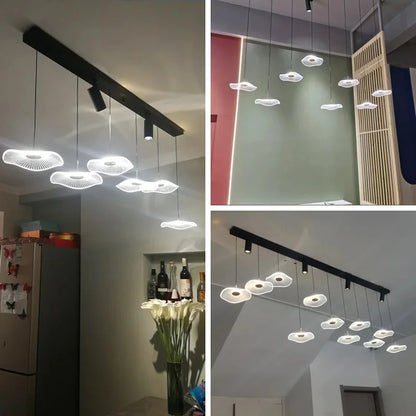 LED Restaurant Chandelier Hanging Pendant Light for Company Hotel Front Desk Lighting Spotlight Lotus Leaf Dining Table Fixtures