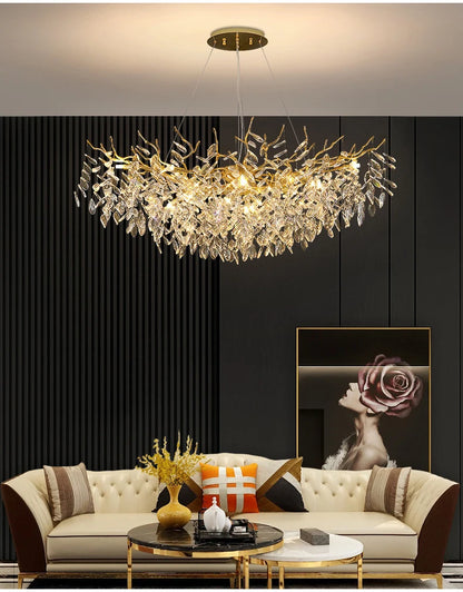 Dining Room Chandelier Long Shaped Dining Room Circular Branch Simple French Luxury Villa Living Room Crystal Lighting Fixtures