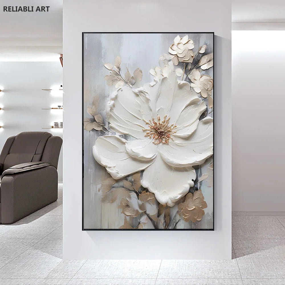 Blooming White Flowers On Canvas, Poster,Print Painting Abstract  Wall Art Picture For Nordic Living Room Decor Cuadros Unframed