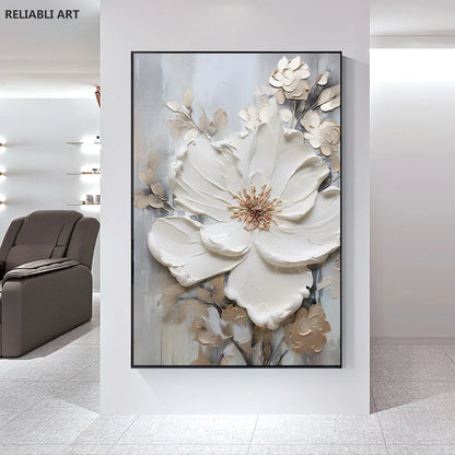 Blooming White Flowers On Canvas, Poster,Print Painting Abstract  Wall Art Picture For Nordic Living Room Decor Cuadros Unframed