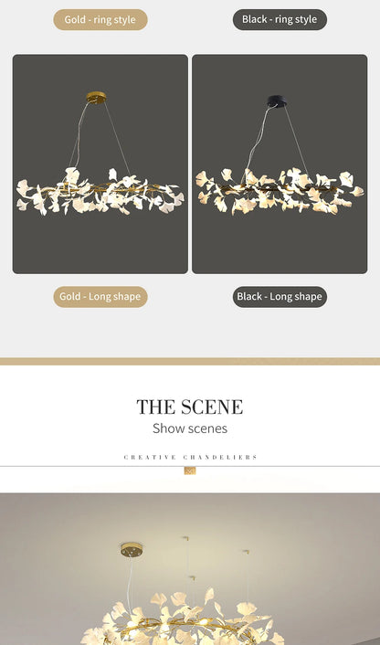 Nordic gingko leaf LED chandelier modern Kitchen living room Bedroom Dining room round interior loft ceiling hanging light